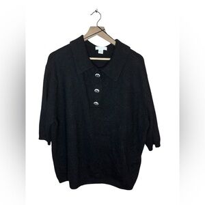 H&M Fine Knit Wool Collared Top Size L Black